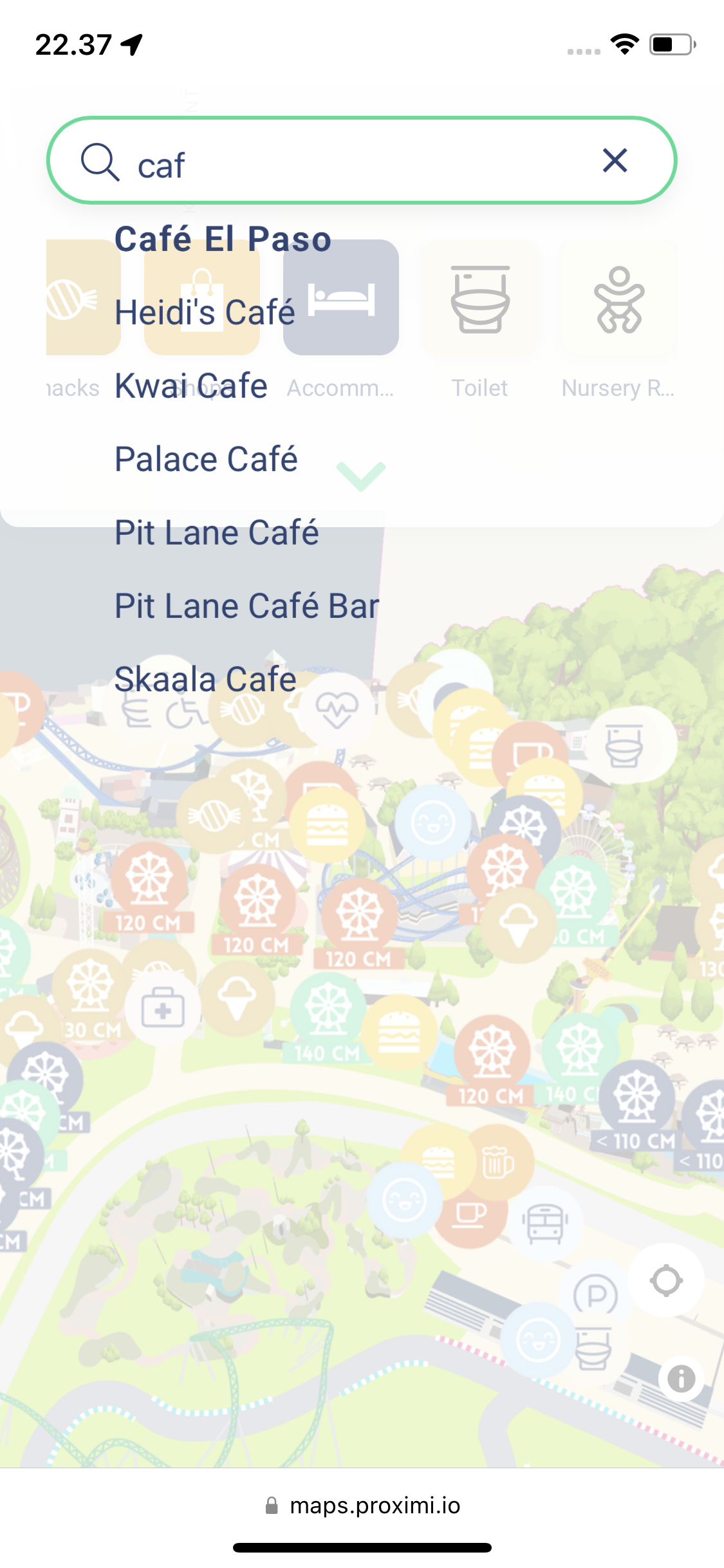 Interactive map and search at PowerPark amusement park